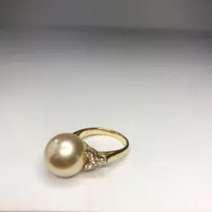 ☆高品質☆k18南洋真珠ゴールデンパール天然ダイヤモンドリング