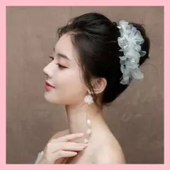 ウェディング シフォンフラワーヘッドドレス ホワイト オーガンジー 結婚式