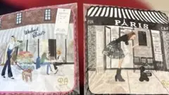 RA パリのカフェ ハンカチ 2枚セット