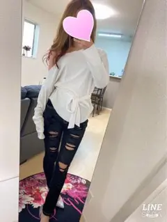 White♡コーデュロイ風♡ウエストりぼん付きトップス