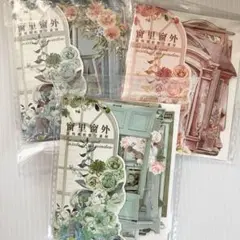 【21】枠 シール ステッカー ドア 窓 3種 紙もの コラージュ レトロ