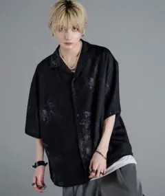 ADRER 柄シャツ　ブラック×グレー