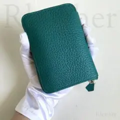 @最高級 トゴレザー使用 本革 ミニ財布 薄型 軽量 レディース　緑グ ＃206