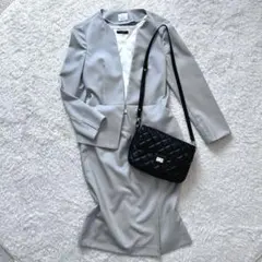 マーブルインク　グレー ノーカラー スーツ　ジャケット　スカート　セット