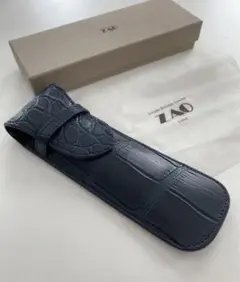 ZAO ペンケース クロコダイル グレージュ 最高級】ZAO マットスモールクロコダイルペンケース／ネイビーの