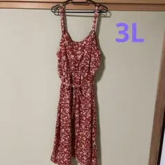 お花柄のワンピース (3L)赤色のお花柄
