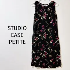 0168 STUDIO EASE PETITE 黒 ワンピース 梅 花柄 古着