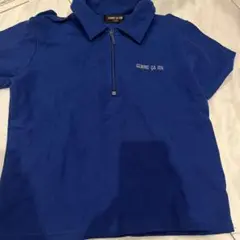 COMME CA ISM 青 ポロシャツ ジッパー付き