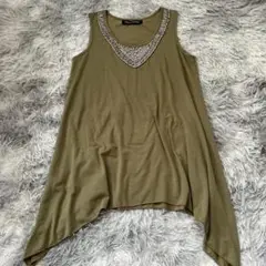 美品✨【Aqua Garage】ノースリーブチュニック カーキ ビジュー M相当