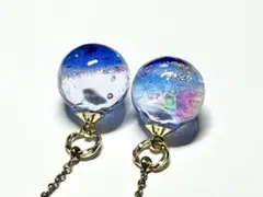 イヤリング　ハンドメイド　レジン　ゆらゆら　丸　レジン　ブルー　キラキラ