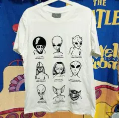 宇宙人図鑑　Tシャツ メンズ　白地　イラスト　似顔絵　リプリント