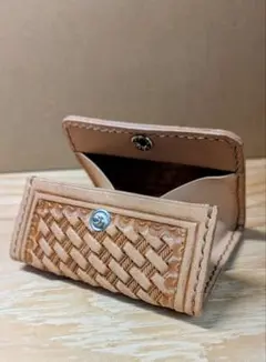 栃木レザー BOX型コインケース小銭入れ バスケットウィーブ ハンドメイド41