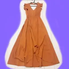 ロングワンピース　くすみオレンジカラー