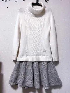 ブルーレーベル ニットドッキングワンピース 白 チェック
