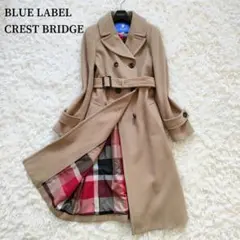 ブルーレーベルクレストブリッジ ロングコート チェック キャメル 36 Sサイズ