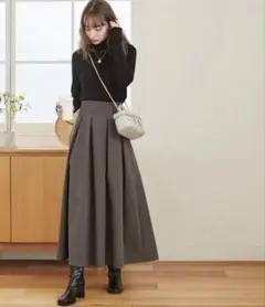 ANGIE アンジェ　ハイウエストタックフレアスカート　グレー　プリーツスカート