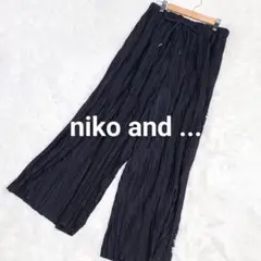 最終 ニコアンド ワイドパンツ サラサラカットプリーツパンツ イージーパンツ濃紺