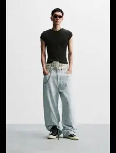 ZARA 擦り切れたディテール入りバギーフィットジーンズ 36