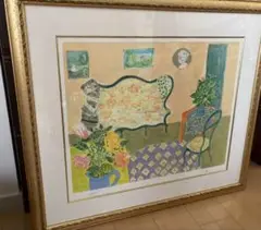 【nameko様】ポール・アイズピリ 紙 リトグラフ　シリアルナンバー 額付】【真作】ポール・アイズピリ「ブルー背景の花瓶の花束