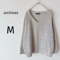 アルシーヴ 長袖ニット Vネック モヘア混 センターライン 無地 ベージュ M