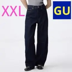 ジーユー GU バレルレッグジーンズ 丈標準 ネイビー XXL