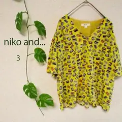 【niko and...】カセット柄 アロハ風シャツ 黄系 ゆったり