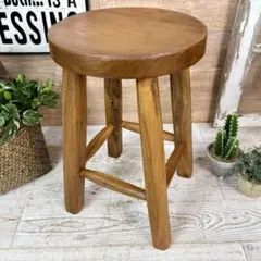 オールドチーク天然無垢材丸木脚スツール丸M木製イス花台ナチュラルウッドチェア椅子