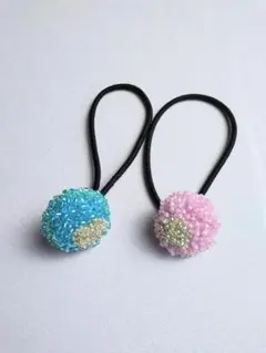 ビーズ花形ヘアゴム 2色セット