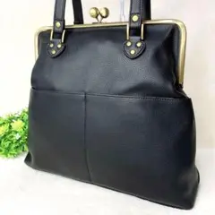 美品✨がま口トート Y2K 2way 黒 花柄 レトロ可愛い 大容量 バッグ
