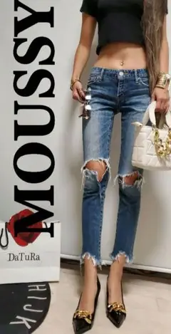 A6452★MOUSSY★フリンジクロップドスキニーdenim⇢定価1万4000