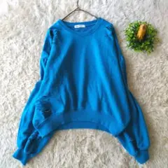 ブラウニー　BROWNY ダメージ加工オーバーサイズスウェット F　可愛い　青