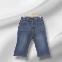 デニムブルー ワイドレッグ デニムパンツ ハーフ　64-91