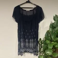 ドット柄 シフォンチュニック 半袖　カットソー　新品未使用美品　ELLE