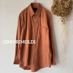 【ジーノリモルディ】 メンズ 長袖 シャツ 胸ポケット 刺繍 オレンジ