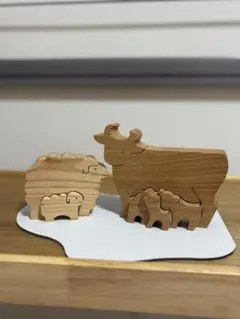 木製 動物 パズル置物 牛 羊 アニマル セット