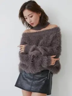 オフショルシャギーチョーカー2WAY ニットトップス