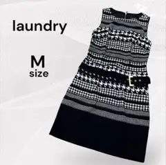 laundry ランドリー 美品 千鳥格子 総柄 ミニワンピース ノースリーブ