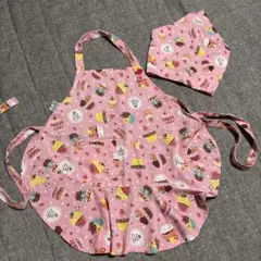 カップケーキ柄 ピンクエプロンセット　120〜130
