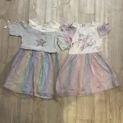 130★ゆめかわユニコーンオフショルダーワンピース★2枚セット★リンク★双子