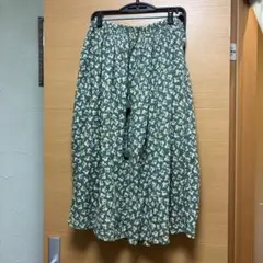 ekai 花柄 グリーン フレアスカート M