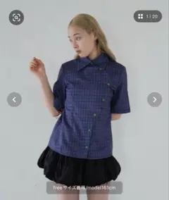 Uenui レトロチェッボタンシャツアシンメトリー