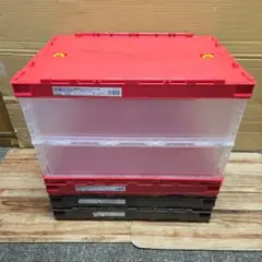 ASKUL　軽量薄型折りたたみコンテナ　50L 4個セット　蓋付き