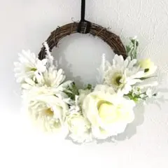 フラワーリース　薔薇　白薔薇　ばら　リース　ハンドメイドリース