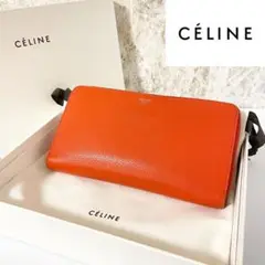 【希少】CELINE 旧ロゴ カーフスキン バーミリオン 長財布 オレンジ