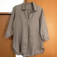 無印良品 リネン 7分丈スキッパーシャツ