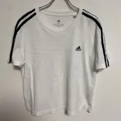 adidas アディダス ホワイト クロップド 3本ライン Tシャツ Mサイズ