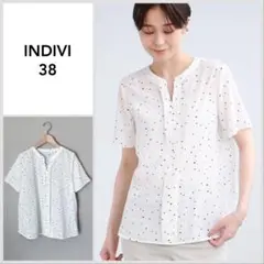 【美品♪】INDIVI◆【洗える/通勤/学校行事】ランダムキカ柄ブラウス　38