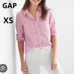 GAP XS ヤシの木 ストライプシャツ 長袖 ピンク　ホワイト レディース
