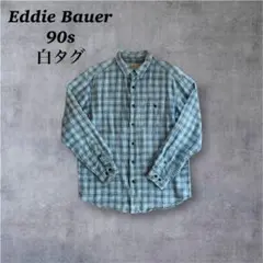 90sEddie Bauer リネン100% チェック柄 長袖ネルシャツ