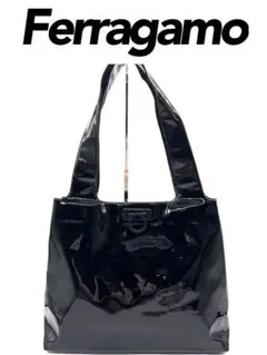 Ferragamo フェラガモ エナメル トートバッグ 黒 ブラック
